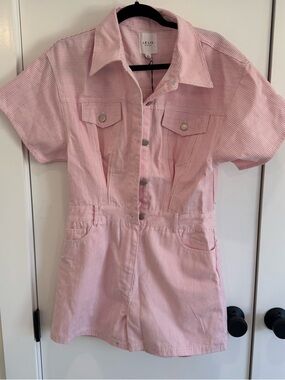 Le Lis Pink Striped Short-Sleeve Romper Jumpsuit